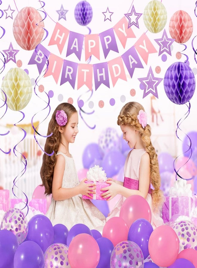 زيروديكو زينة عيد ميلاد من زيروديكو، لافتة عيد ميلاد سعيد بنفسجية سهلة التركيب مع كرة على شكل خلية نحل، بالون، شريط زينة حلزوني معلق، إكليل، زينة حفلات عيد ميلاد سعيد للنساء والفتيات والأطفال - Image 5